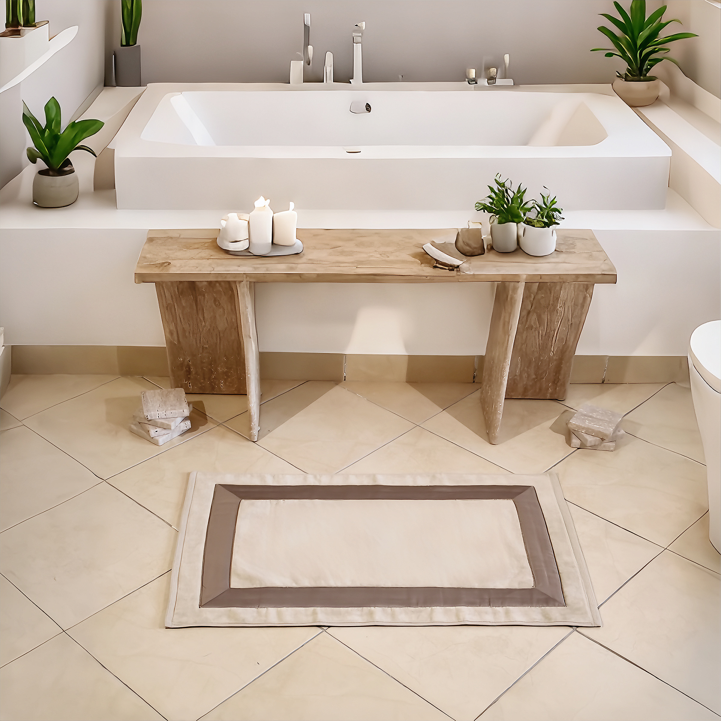 Tapis de Bain Beige avec Finition Satinée