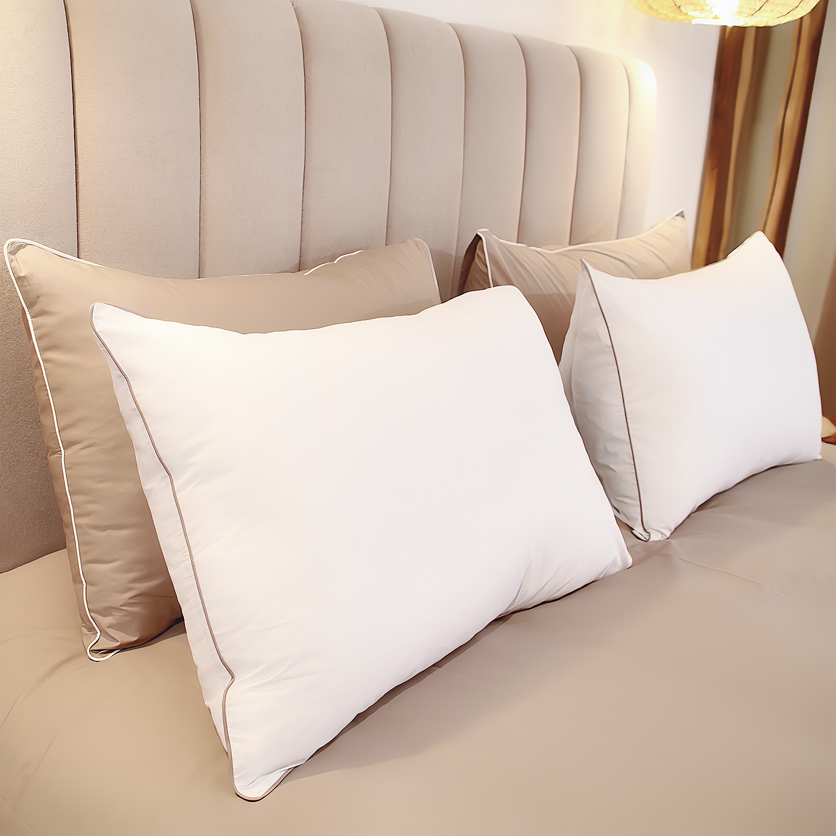 Dualité Taupe & Blanc – Coton Satiné 300 Fils